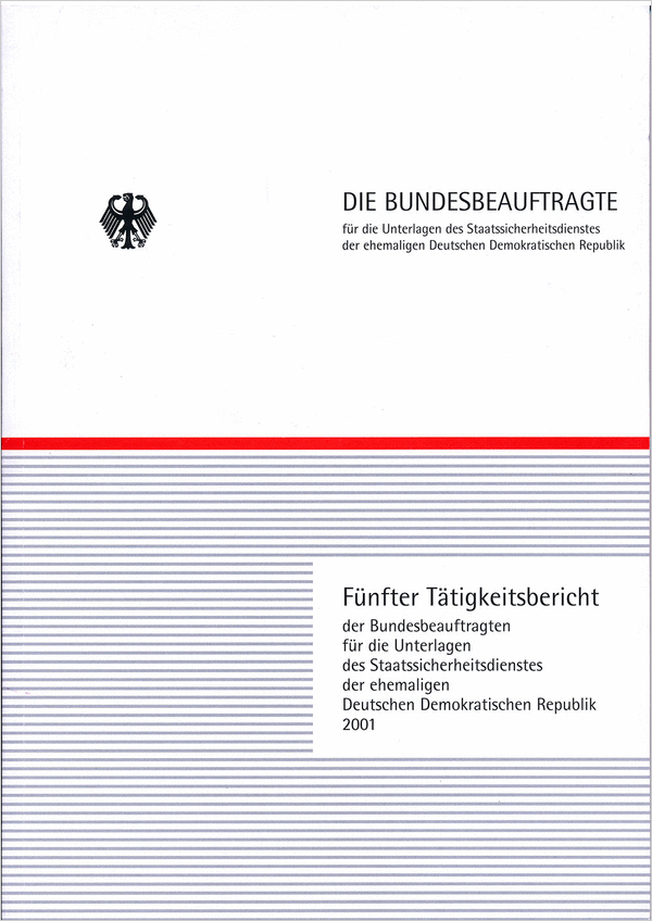 Titelblatt des fünften Tätigkeitsberichts des BStU